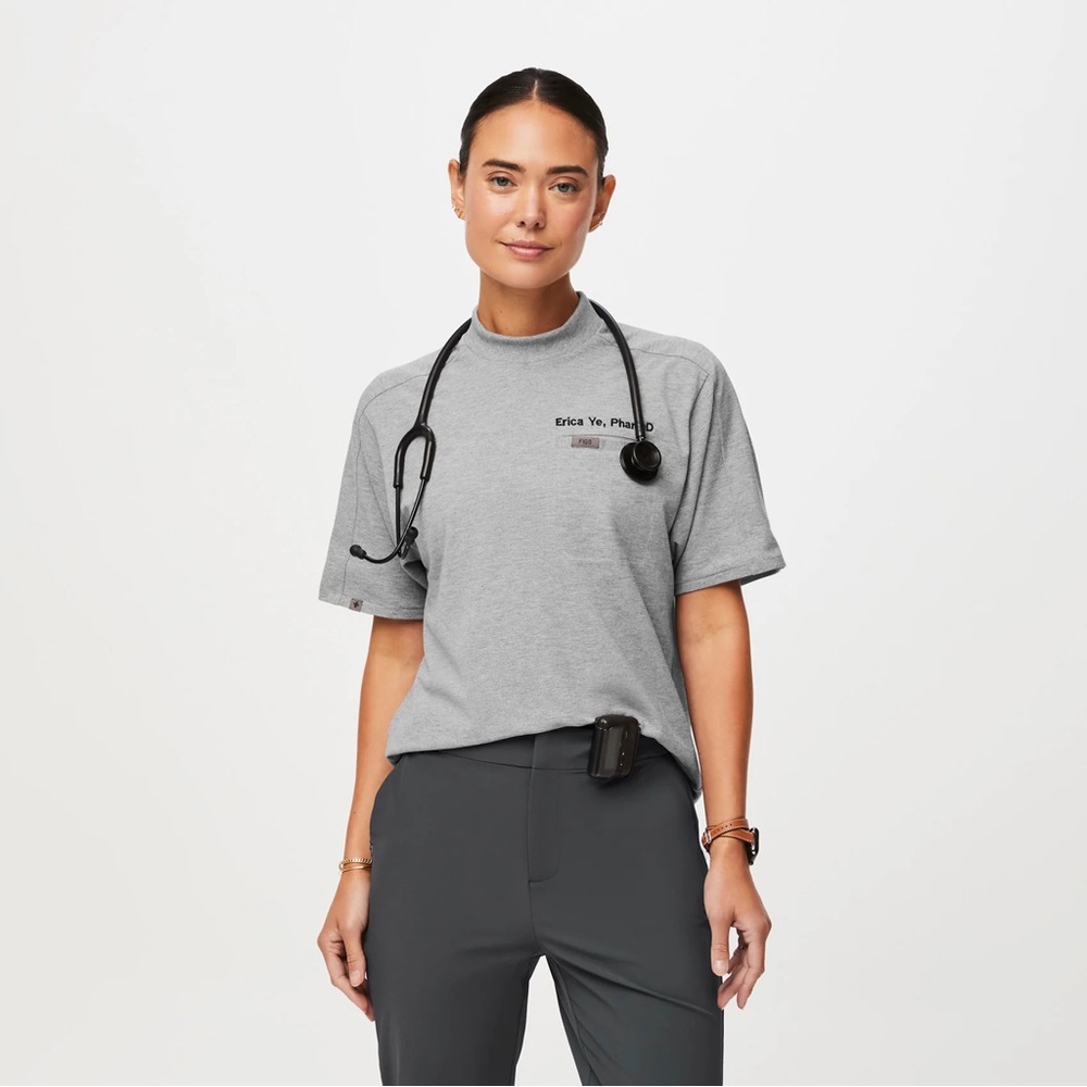 Women’s Figspro Heather Grey pique short sleeve mock neck